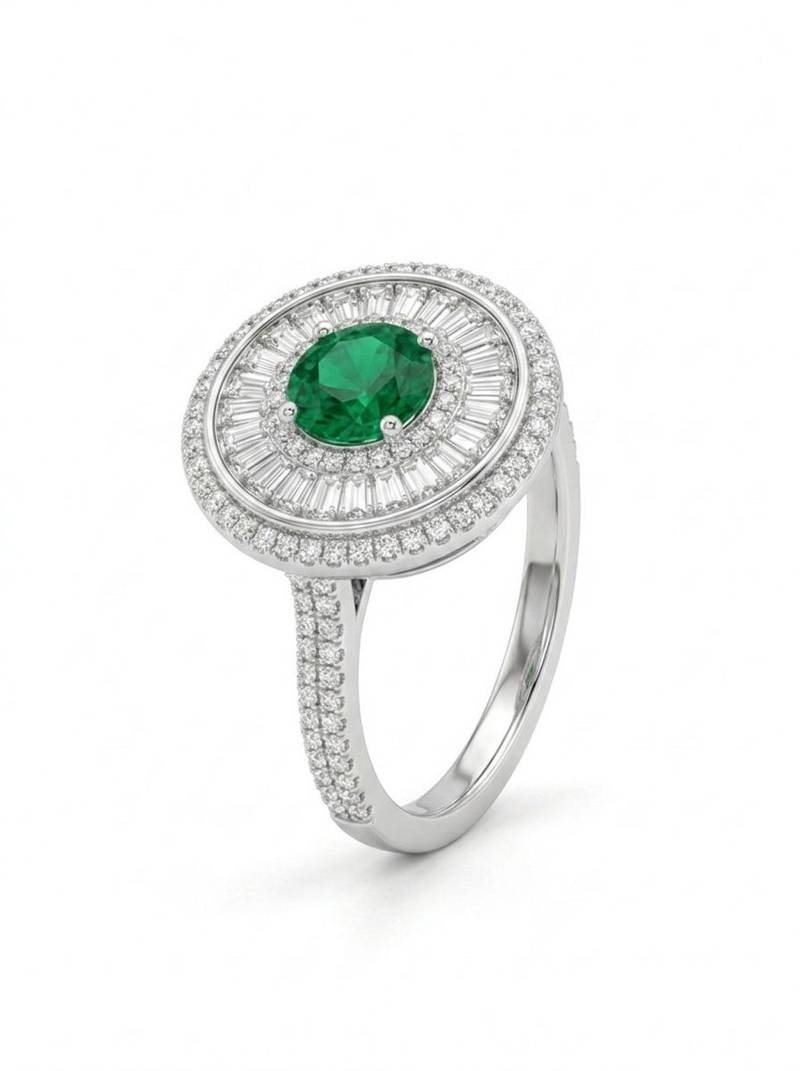 925 sterling silver oval green cz ring with multi halo design