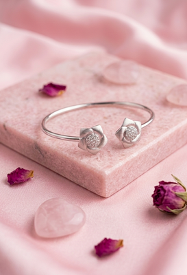 925 sterling silver matte flower open bracelet for women 1