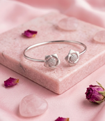 925 sterling silver matte flower open bracelet for women