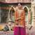 Orange color ethnic chinon fabric partywear ceremonial attire