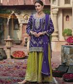 Purple color ethnic chinon fabric partywear ceremonial attire