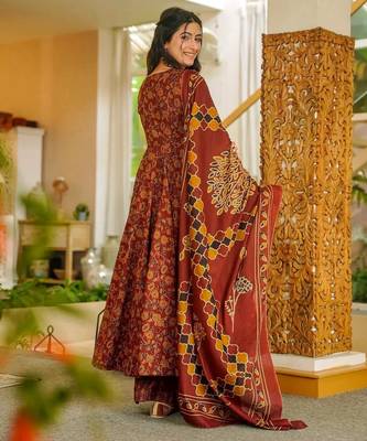Rust color muslin digital printed palazzo dress 2