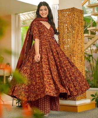 Rust color muslin digital printed palazzo dress 3