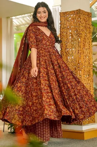Rust color muslin digital printed palazzo dress