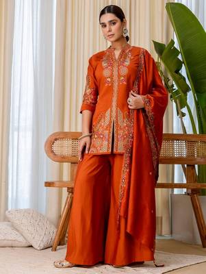 Rust color beautiful embroidered graceful partywear ceremonial suit 1