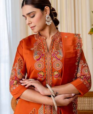 Rust color beautiful embroidered graceful partywear ceremonial suit 3