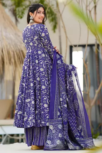 Blue color muslin digital printed palazzo dress