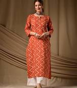 Rust color cambric cotton fabric ethnic ceremonial designer printed kurti