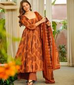 Orange color muslin fabric designer digital printed palazzo dress