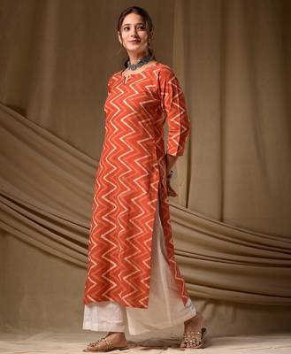 Rust color cambric cotton ceremonial printed kurti 2