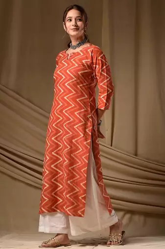 Rust color cambric cotton ceremonial printed kurti