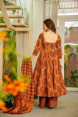 Orange color muslin digital printed palazzo dress 2