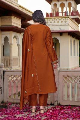 Rust color chanderi partywear stitched suit 2