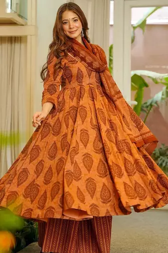 Orange color muslin digital printed palazzo dress