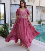 Gajri color beautiful ceremonial embroidered partywear gown for beautiful looks