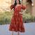 Rust color designer printed fancy partywear long kurti for girlie festive looks