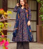 Blue color muslin fabric designer digital printed palazzo dress