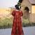 Rust color designer printed fancy partywear long kurti for girlie festive looks