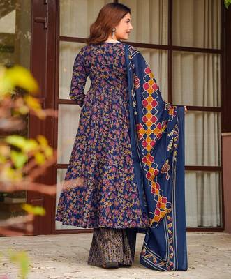 Blue color muslin digital printed palazzo dress 2