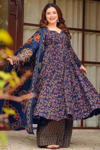 Blue color muslin digital printed palazzo dress