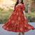 Rust color designer printed fancy partywear long kurti for girlie festive looks