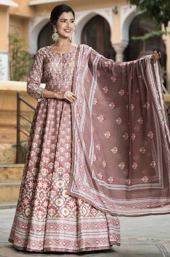 Mauve color beautiful dola silk gown with dupatta for ceremonial party look