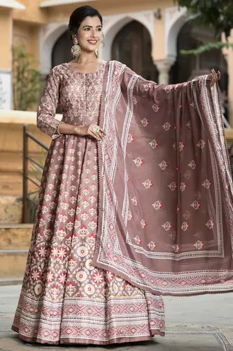 Mauve color beautiful dola silk gown with dupatta for ceremonial party look