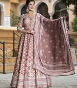 Mauve color beautiful dola silk gown with dupatta for ceremonial party look