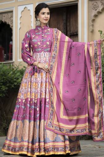 Pink color beautiful dola silk gown with dupatta for ceremonial party look