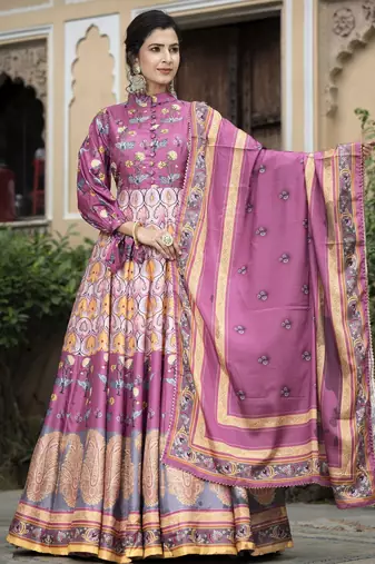 Pink color beautiful dola silk gown with dupatta for ceremonial party look