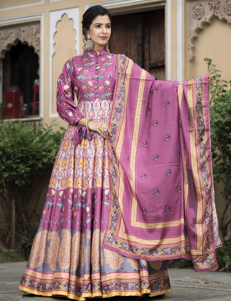 Pink color beautiful dola silk gown with dupatta for ceremonial party look