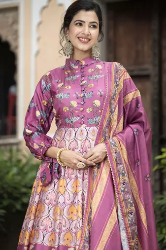 Pink color beautiful dola silk gown with dupatta for ceremonial party look
