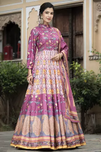 Pink color beautiful dola silk gown with dupatta for ceremonial party look