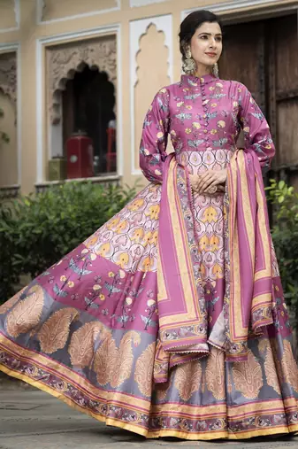 Pink color beautiful dola silk gown with dupatta for ceremonial party look