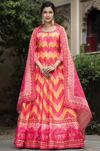 Red color beautiful dola silk gown with dupatta for ceremonial party look
