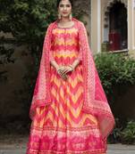 Red color beautiful dola silk gown with dupatta for ceremonial party look