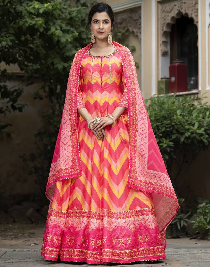 Red color beautiful dola silk gown with dupatta for ceremonial party look