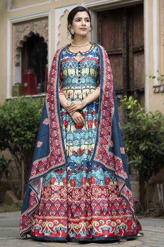Blue color beautiful dola silk gown with dupatta for ceremonial party look