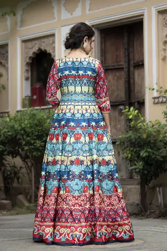 Blue color beautiful dola silk gown with dupatta for ceremonial party look