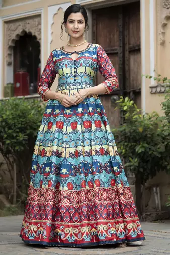 Blue color beautiful dola silk gown with dupatta for ceremonial party look