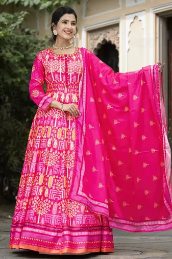 Pink color beautiful dola silk gown with dupatta for ceremonial party look