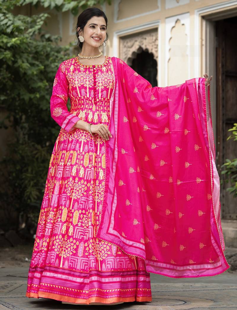 Pink color beautiful dola silk gown with dupatta for ceremonial party look