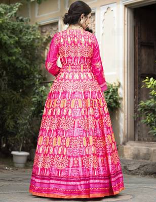 Pink color beautiful dola silk gown with dupatta for ceremonial party look 2