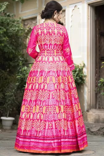 Pink color beautiful dola silk gown with dupatta for ceremonial party look