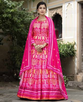 Pink color beautiful dola silk gown with dupatta for ceremonial party look 3