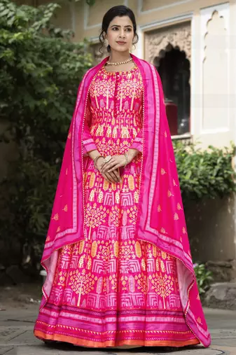 Pink color beautiful dola silk gown with dupatta for ceremonial party look
