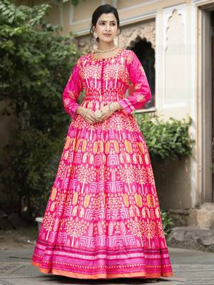 Pink color beautiful dola silk gown with dupatta for ceremonial party look 4