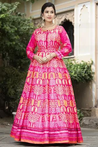 Pink color beautiful dola silk gown with dupatta for ceremonial party look