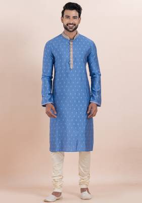 Sky  cotton silk jacquard premium designer festive wear kurta pyjama set 1