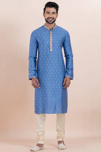 Sky  cotton silk jacquard premium designer festive wear kurta pyjama set
